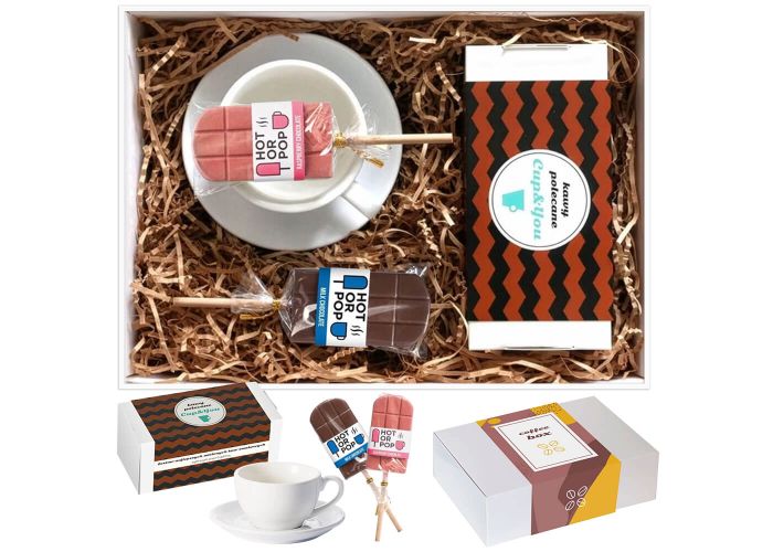 Box z kawą filiżanką i lizakami CLASSIC BOX – zestaw na prezent