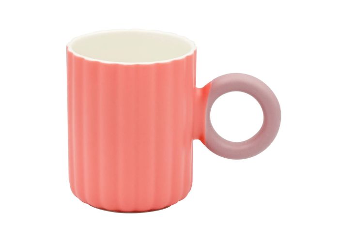 Koralowy kubek porcelanowy szeroko ryflowany 